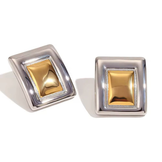 Échelon Silver Gold Rectangular Earrings